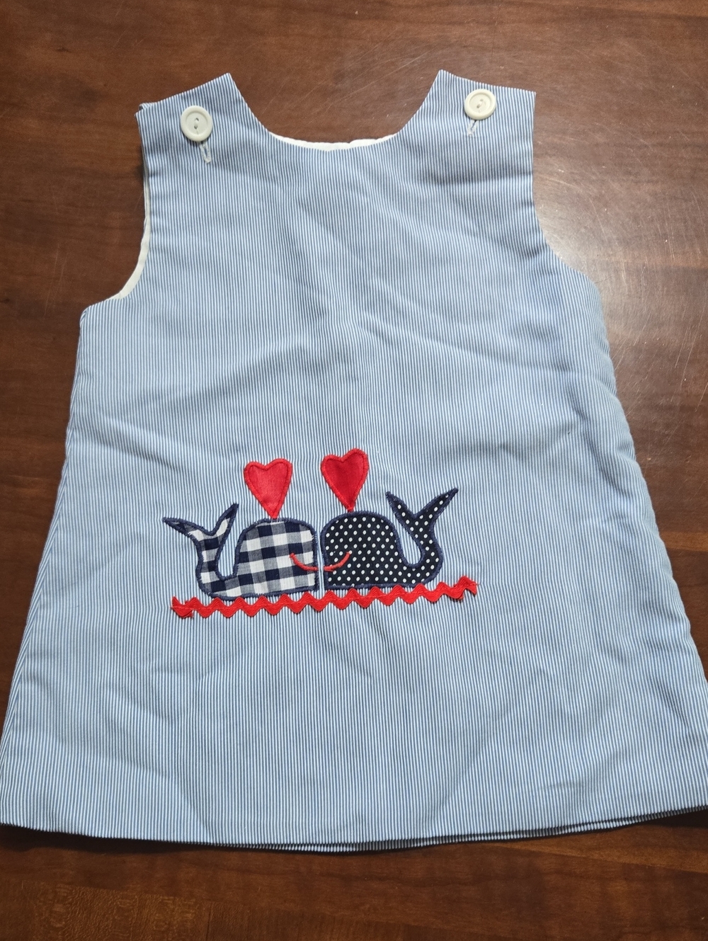 Vintage The Pond Classic Blue Stripe Whale Applique Kids Pinafore Dress